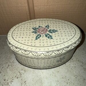 Vintage Meister Yellow And Blush Rose‎ Floral Tin